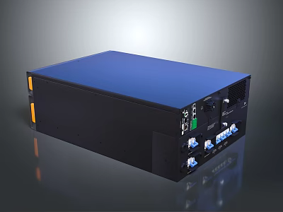 High Quality Electronic Appliance Featuring Blue Top Black Body And Multiple Interface Ports 3d model