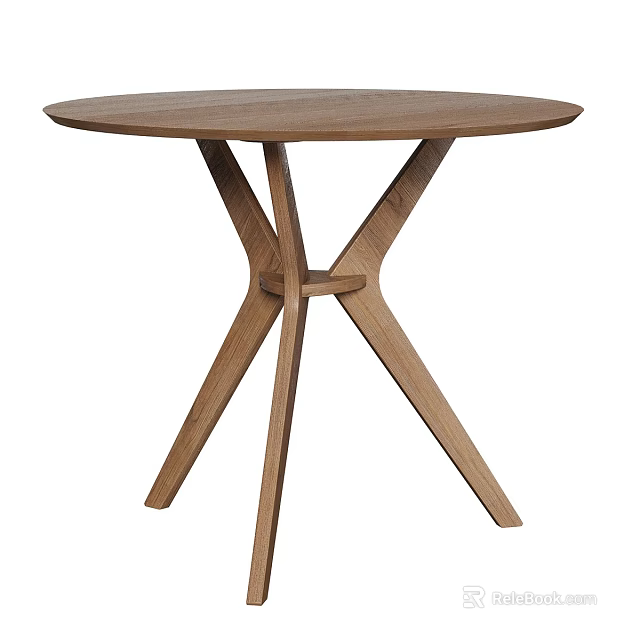 Round Wooden Dining Table With Crossed Legs And Simple Modern Design 3d model 