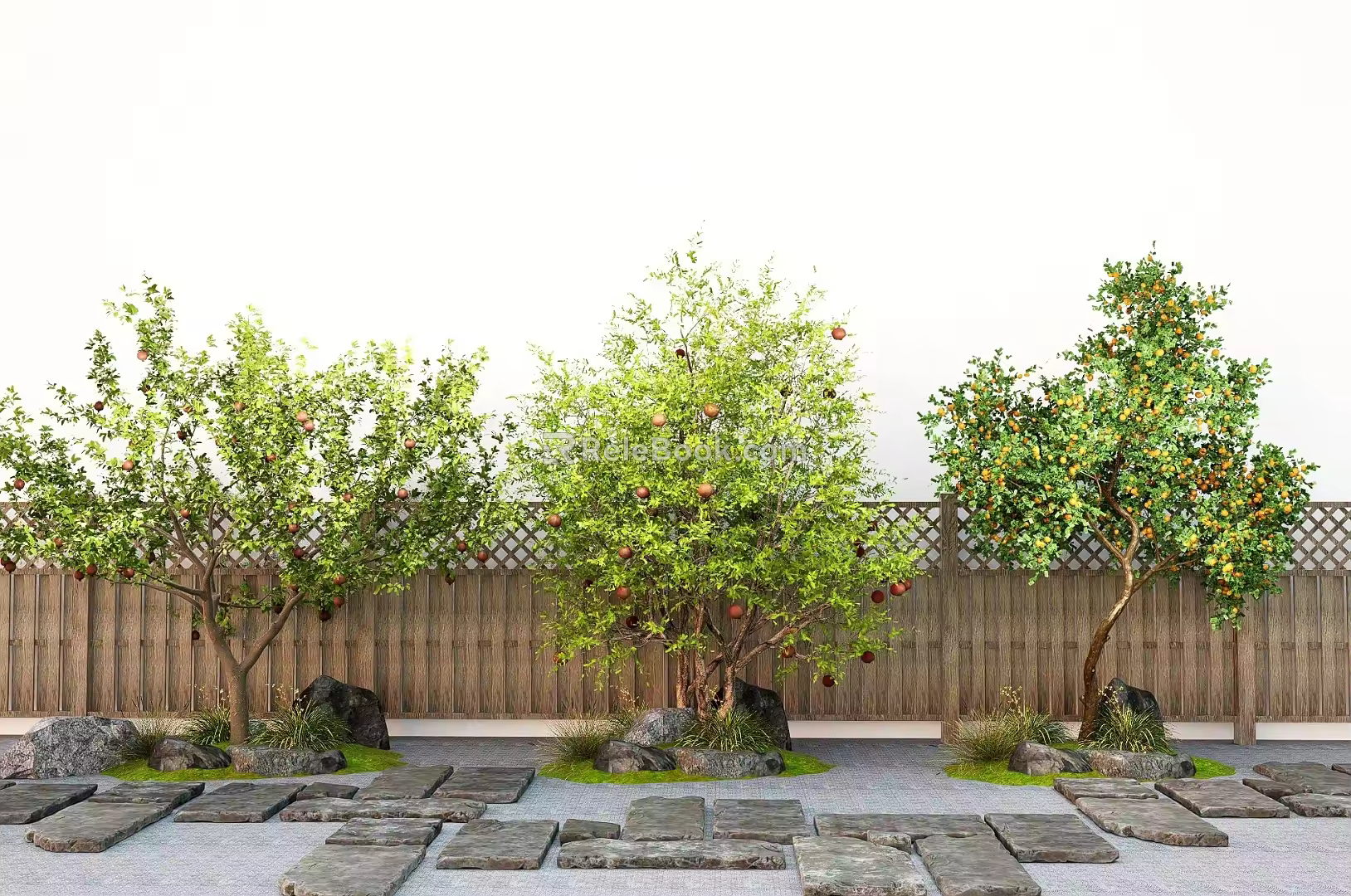 Modern Courtyard Landscape Fruit Tree Pomegranate Tree Orange Tree Apple Tree 3d model