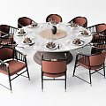 Modern Round Dining Table Set With Marble Top And Brown Upholstered Chairs 3d model