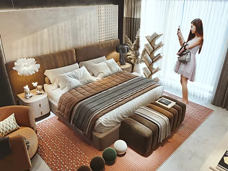 Modern Background Double Bed Double Bed 3d model