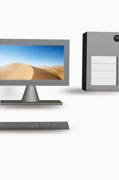 Modern Desktop Computer Setup With Monitor CPU Tower Keyboard Displaying Desert Landscape Screen 3d model