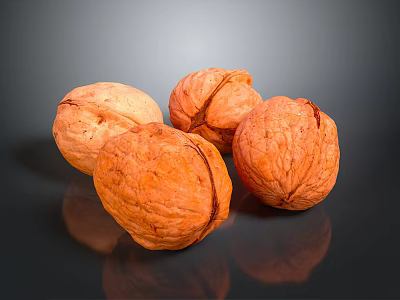 Organic Whole Walnuts on Dark Background With Shiny Reflective Surface 3d model
