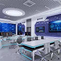 Modern Monitoring Room With Multiple Control Desks And Digital Data Displays