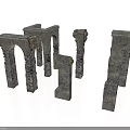 Ancient Stone Architectural Elements Featuring Columns Arches And Carved Details 3d model