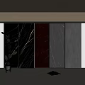 Stylish Double Doors With Dark Marble Texture In Interior And Cactus On Side Table