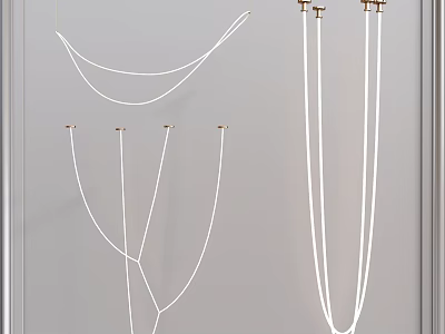 Modern Curved Line Chandelier with White Cables and Gold Accents for Interior Decoration 3d model