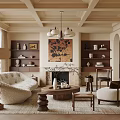 Elegant Living Room Interior Design With Fireplace Sofa Coffee Table Floor Lamp And Decorative Painting