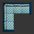 L shaped Sectional Sofa with Blue Frame and White Diamond Pattern Upholstery for Modern Living Room