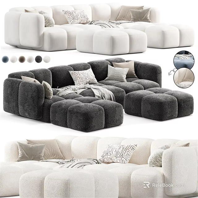 Plush Two Seater Sofa With Modern Modular Design Multiple Colors Decorative Pillows And Throw 3d model 