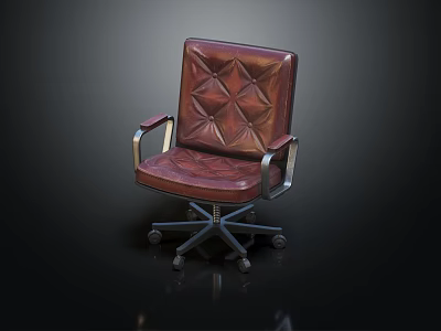 Leather Office Chair With Quilted Diamond Pattern Metal Armrests And Five-Star Caster Base 3d model