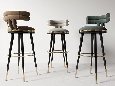 Three Modern Bar Stools With Upholstered Seats Different Colors Metal Legs And Gold Accents 3d model
