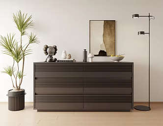 Low cabinet, bucket cabinet, decoration cabinet, floor lamp, potted plant 3d model