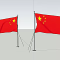 Two Chinese National Flags Flying With Red Background And Yellow Stars