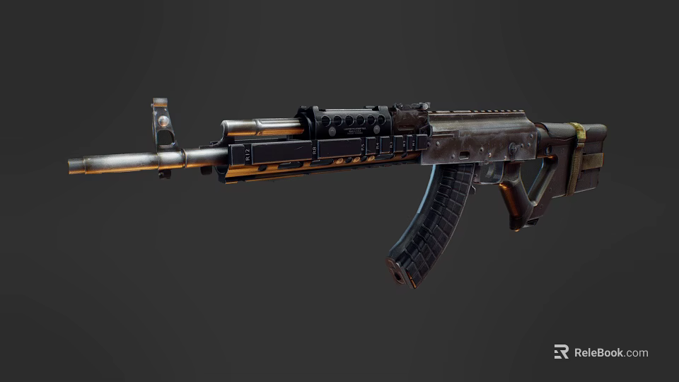 Tactical Military Rifle Design With Metal Barrel Black Magazine And Grip 3d model 