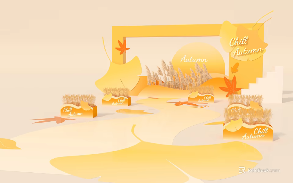 Child Welcome Autumn Scene With Yellow Maple Leaves And Text 3d model 