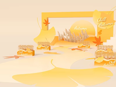 Child Welcome Autumn Scene With Yellow Maple Leaves And Text 3d model