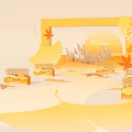 Child Welcome Autumn Scene With Yellow Maple Leaves And Text 3d model