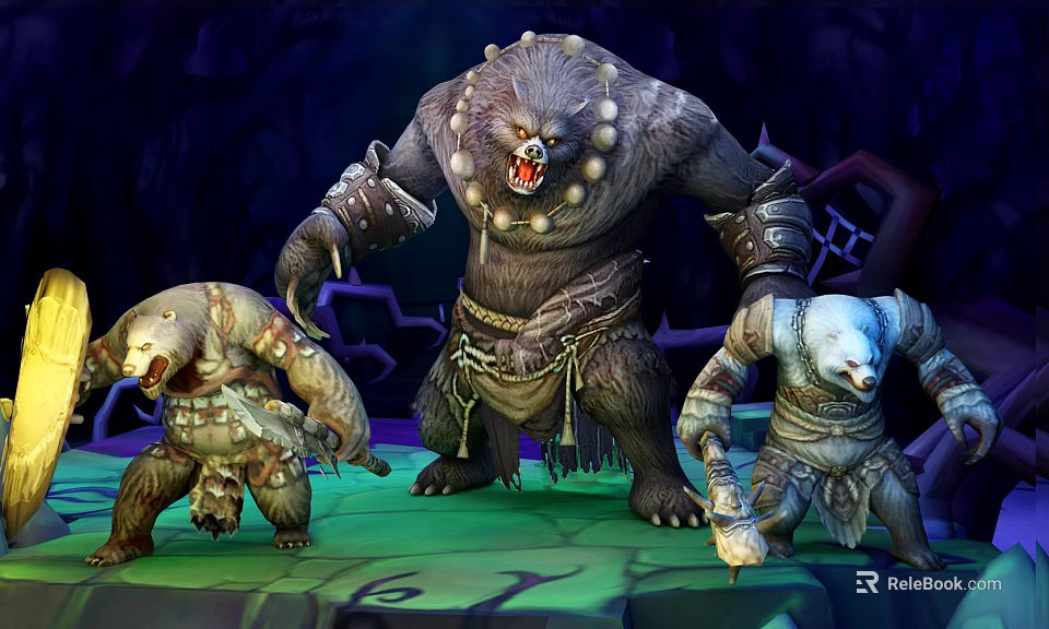 Three Bear Like Armored Fantasy Game Movie Characters In Dark Cave Setting 3d model 