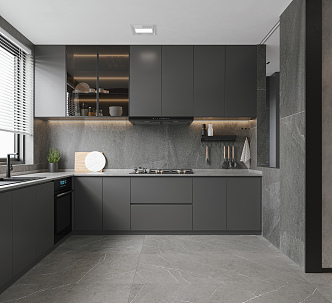 modern kitchen black and white ash kitchen 3d model