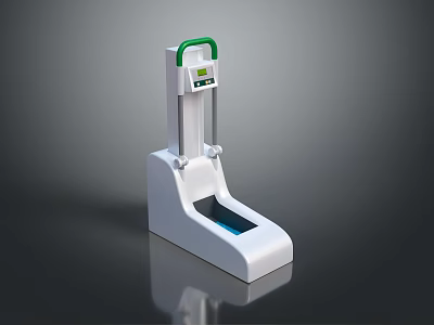 White Medical Device With Green Top Display Screen And Bottom Recess On Black Reflective Surface 3d model