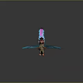 Fantasy Character And Creature With Colorful Feathers Long Tail Blue Wings Brown Body Red Hat