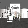 Modern Minimalist Clothing Store Interior With Mannequins Displayed Clothes Marble Floor And Plants
