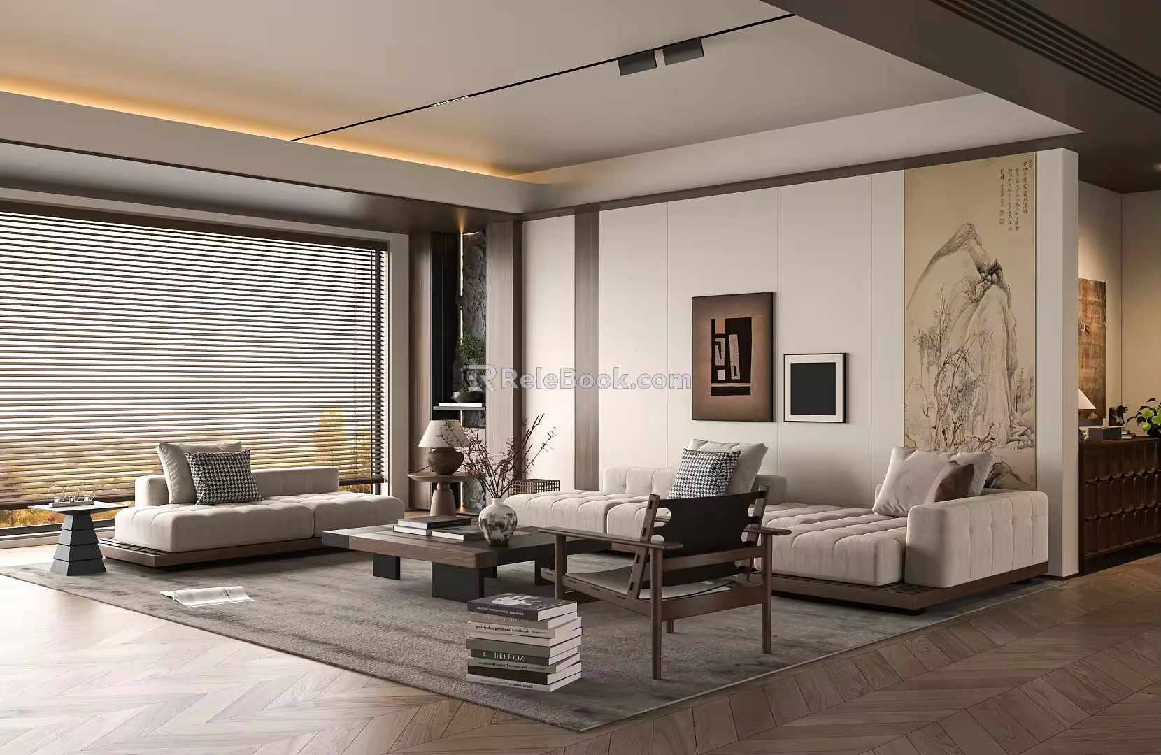 Middle Style Living Room Sofa Combination 3d model