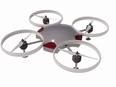 Four Rotor Quadcopter Drone With Protective Rings And Red Base Structure 3d model