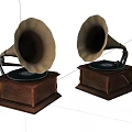 Vintage Gramophones With Wooden Base And Horn Speakers For Audio Playback