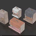 Four Different Colored Suitcases With Handles And Expandable Sections On Dark Background