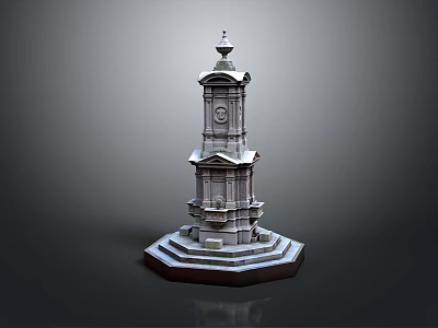 Historic Multi Tiered Stone Bell Tower With Hexagonal Base And Carvings 3d model