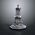 Historic Multi Tiered Stone Bell Tower With Hexagonal Base And Carvings 3d model
