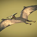 Flying Pterosaur With Outstretched Wings And Open Mouth In Yellow Sky