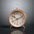 Vintage Alarm Clock With Copper Frame White Dial And Metal Stand On Dark Surface
