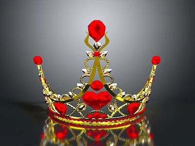 Ornate Household Living Accessory Golden Crown With Red Gemstones Gold Decorations And Reflections 3d model