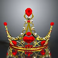 Ornate Household Living Accessory Golden Crown With Red Gemstones Gold Decorations And Reflections