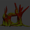Wood Stone Abstract Sculpture with Irregular Shape and Vibrant Red Green Colors