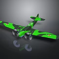 Aerospace Themed Green Camouflage Biplane Model With Propeller Dark Background Reflection