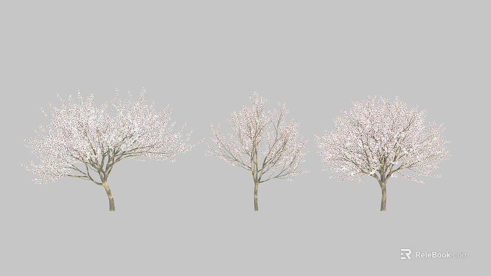 Three Flowering Arbor Trees With Pink Blossoms In Garden Landscape Design 3d model 
