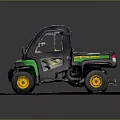 Green And Black Utility Vehicle With Cargo Bed Yellow Wheels On White Platform