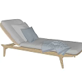 Comfortable Wooden Frame Lounge Chair with Woven Design Gray Cushions and Blue Throw Blanket