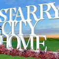 Starry City Home Photo Check In Spot With Red Floral Decor Blue Sky Green Grass