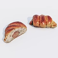 Delicious Sausage Stuffed Bread Freshly Baked with Soft Dough Whole and Sliced