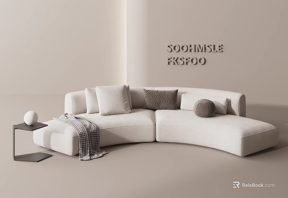 Modern White L Shaped Sectional Sofa Living Room With Decorative Pillows And Knitted Blanket 3d model 