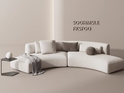 Modern White L Shaped Sectional Sofa Living Room With Decorative Pillows And Knitted Blanket 3d model