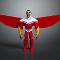 Masked Winged Superhero Character With Red Wings And Red White Yellow Costume