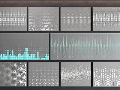 Modern Decorative Wall Panels Featuring Silver Gray Perforated Dot And Wave Patterns 3d model