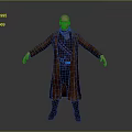 3D Character Model With Bald Head Brown Long Coat Red Belt And Black Boots