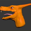 Detailed Orange Dragon Head Sculpture With Open Mouth And Sharp Teeth 3d model